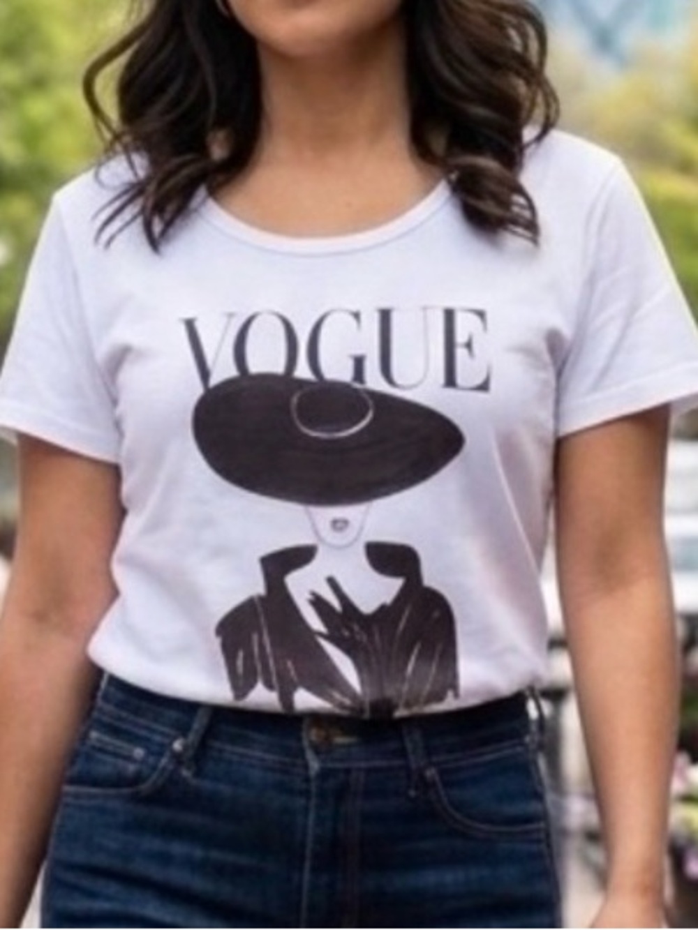 Vogue Graphic Illustration Tee Fashion Sketch Wide Brim Hat StreetStyle